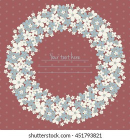 Round vector invitation card with elegant flowers and dots
