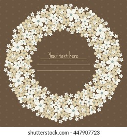 Round vector invitation card with tender flowers and dots