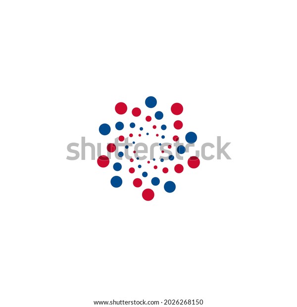 Round vector logo, dots bubbles funnel, hurricane
vortex. Abstract logotype of Innovate science research, space
technology, medical pharmacy product, mri scan, lab equipment,
mining machine icon