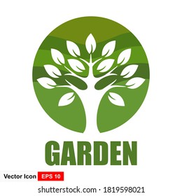 Árbol de logotipo de vector redondo para el jardín