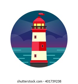 round vector night lighthouse icon