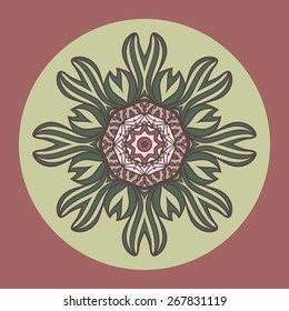 Round vector ornament. Circle background. Hand drawn illustration.