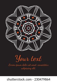 Round vector ornament. Circle design. Invitation, card or banner with text template. Lace. National ornament.