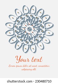 Round vector ornament. Circle design. Invitation, card or banner with text template. Lace. National ornament.