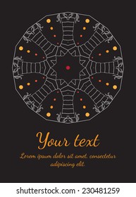 Round vector ornament. Circle design. Invitation, card or banner with text template. Lace. National ornament.