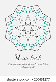 Round vector ornament. Circle design. Invitation, card or banner with text template. Lace. National ornament.