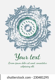 Round vector ornament. Circle design. Invitation, card or banner with text template. Lace. National ornament.
