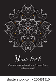 Round vector ornament. Circle design. Invitation, card or banner with text template. Lace. National ornament.