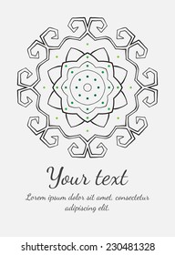 Round vector ornament. Circle design. Invitation, card or banner with text template. Lace. National ornament.