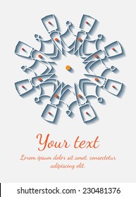 Round vector ornament. Circle design. Invitation, card or banner with text template. Lace. National ornament.