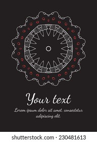 Round vector ornament. Circle design. Invitation, card or banner with text template. Lace. National ornament.