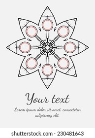 Round vector ornament. Circle design. Invitation, card or banner with text template. Lace. National ornament.