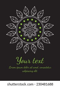 Round vector ornament. Circle design. Invitation, card or banner with text template. Lace. National ornament.