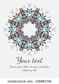 Round vector ornament. Circle design. Invitation, card or banner with text template. Lace. National ornament.