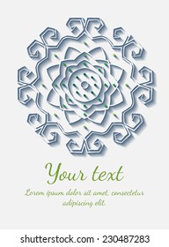 Round vector ornament. Circle design. Invitation, card or banner with text template. Lace. National ornament.