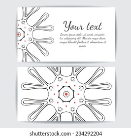 Round vector ornament. Circle design. Invitation, card or banner with text template. Lace. National ornament.