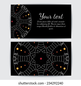 Round vector ornament. Circle design. Invitation, card or banner with text template. Lace. National ornament.