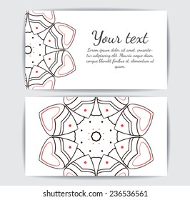 Round vector ornament. Circle design. Invitation, card or banner with text template. Lace. National ornament.