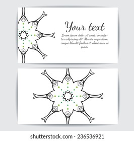Round vector ornament. Circle design. Invitation, card or banner with text template. Lace. National ornament.