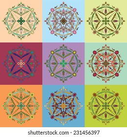 round vector ornament.  Flower circle element. Hand drawn 