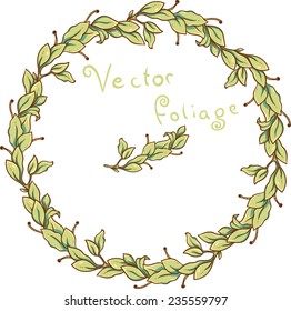  Round  vector ornament with green foliage.  Can be used for cards, invitations, fabrics, wallpapers, scrap-booking, ornamental template for design and decoration, etc