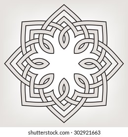 Round vector ornament with overlapping geometric shapes. Eight pointed circular pattern. Mandala. 

