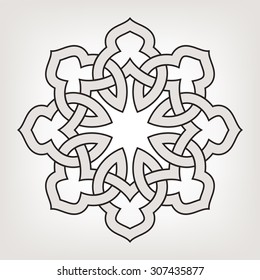 Round vector ornament with overlapping geometric shapes. Eight pointed circular pattern. Mandala. 