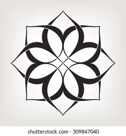 Round vector ornament with overlapping geometric shapes. Eight pointed circular pattern. Mandala. 