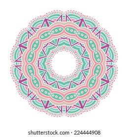 Round vector ornament. Rosace Design Element. Hand drawn vintage spiritual and meditation icon. Graphic template for your design. Isolated on white background.