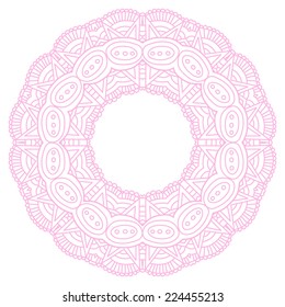 Round vector ornament. Rosace Design Element. Hand drawn vintage spiritual and meditation icon. Graphic template for your design. Isolated on white background.