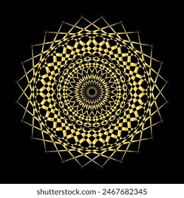 Round vector pattern. Color mandala isolated on black background. Decorative design element. Stylized flower. Stencil tattoo and print. Stylish round