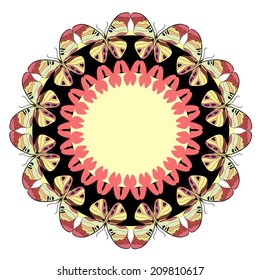 Round vector pattern with colorful butterflies.Frame for text.