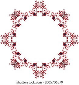 Round vector patterned frame in vintage style from various decorative elements. Border for postcards, advertising products, photos, text, other designs