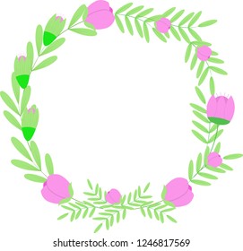Round vector photo frame made of abstract flowers on a transparent background