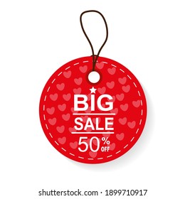Round vector price tag with Valentine's Day hearts isolated on white background