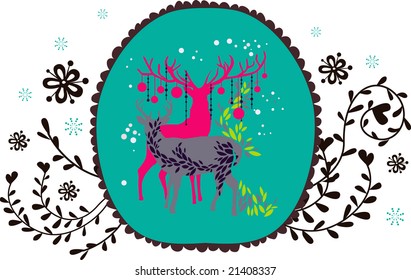 round vector Retro Floral