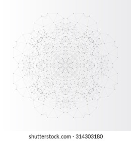  Round Vector Shape, Molecular Construction With Connected Lines And Dots, Scientific Or Digital Design Pattern Isolated On Gray.