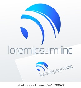 Round vector sign. Blue logo for Business, Technology and Corporation