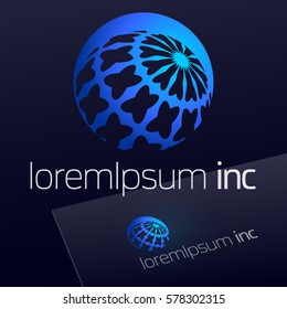 Round vector sign. Blue logo for Business, Technology and Corporation.