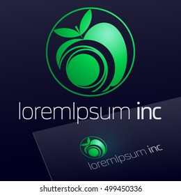 Round vector sign with green apple. Logotype for Business, Ecology and Cosmetics.