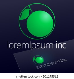 Round vector sign with green fruit. Logotype for Business, Ecology and Cosmetics.