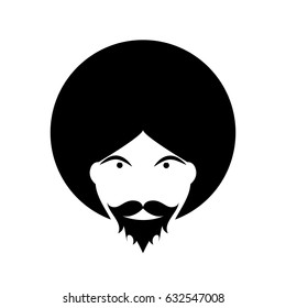 Round vector sign, hippie boy with hair and beard