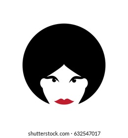 Round vector sign, hippie girl with hair