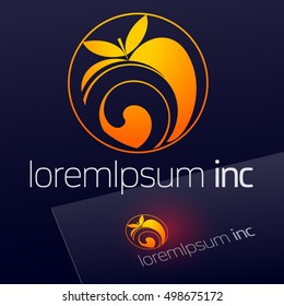 Round vector sign with yellow apple. Logotype for Business, Ecology and Cosmetics.