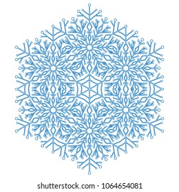 Round vector snowflake. Abstract winter ornament. Blue snowflake