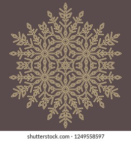 Copo de nieve vector redondo. Ornamento de invierno abstracto. Copo de nieve dorado