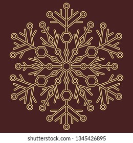 Round vector snowflake. Abstract winter ornament. Golden snowflake