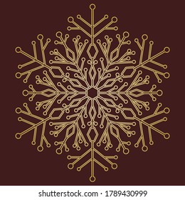 Runder Vektorschneeflocken. Abstrakter Wintergoldverzierung. Schneeflocke