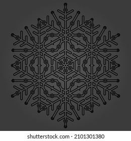 Round vector snowflake. Abstract winter ornament. Dark snowflake