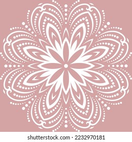 Round vector snowflake. Abstract winter ornament. Purple and white pattern with snowflake